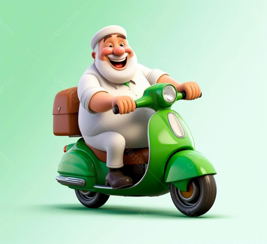 Entregador feliz em scooter verde