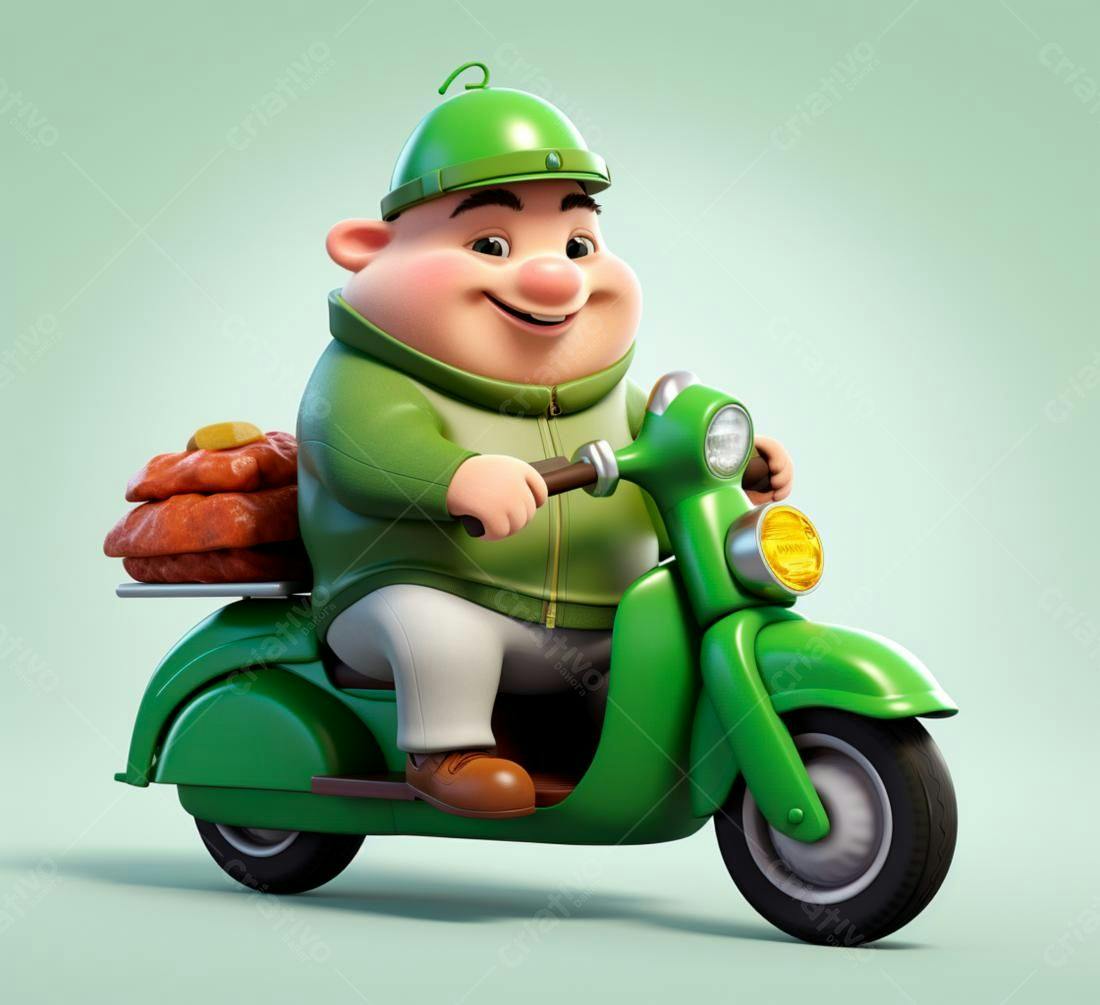 Entregador animado em scooter verde