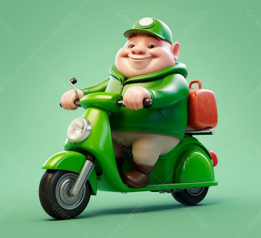 Entregador alegre em scooter verde