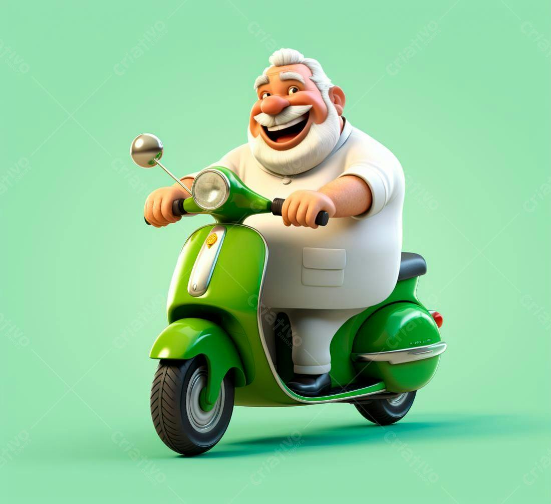 Homem alegre em scooter verde