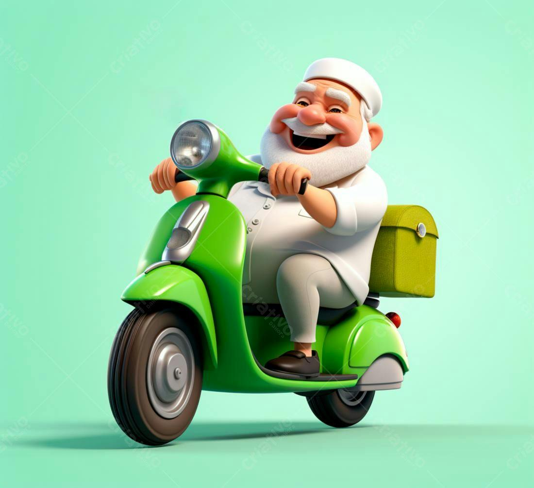 Entregador alegre em scooter verde