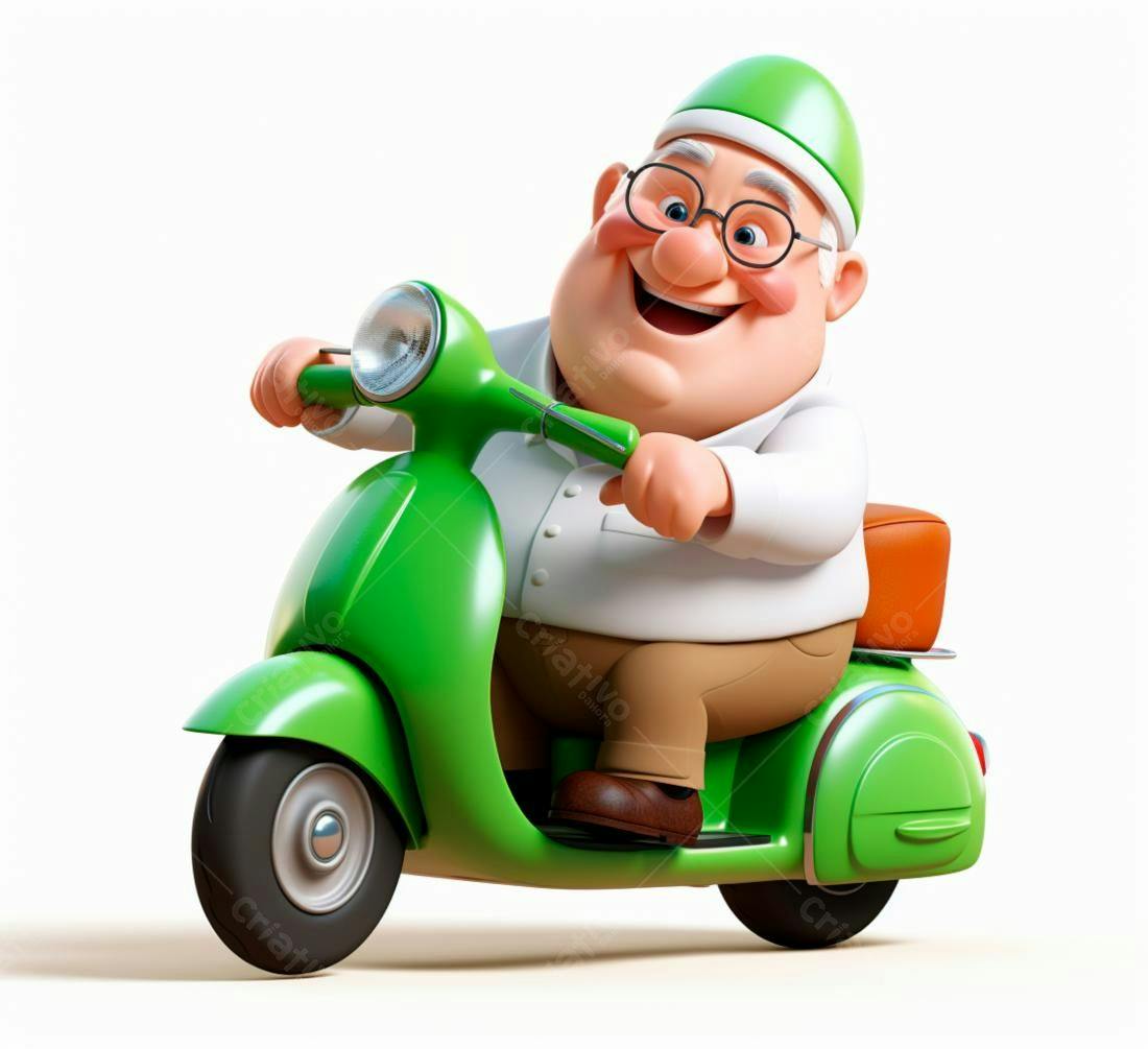 Vovozinho feliz em scooter verde