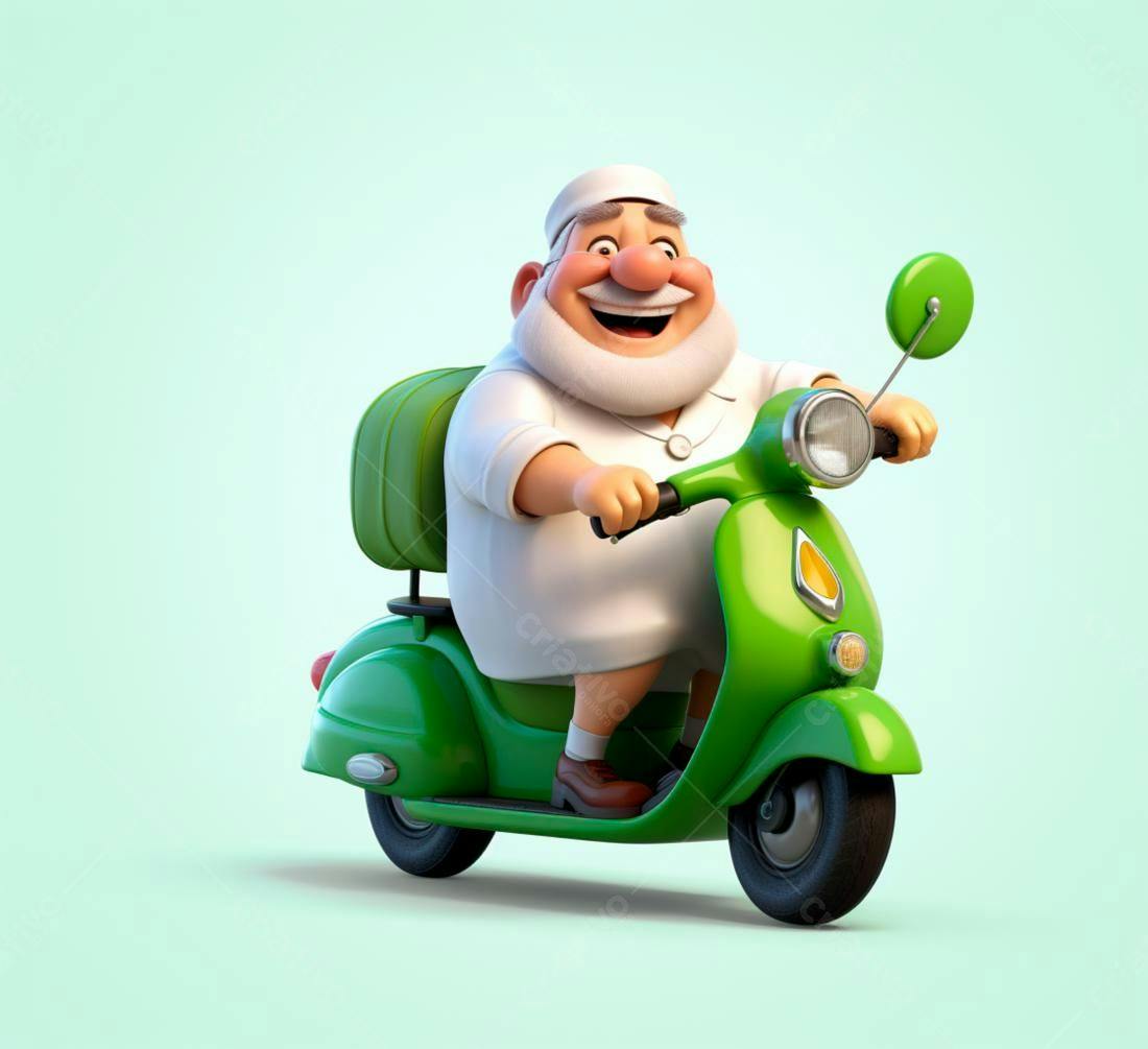 Homem alegre em scooter verde