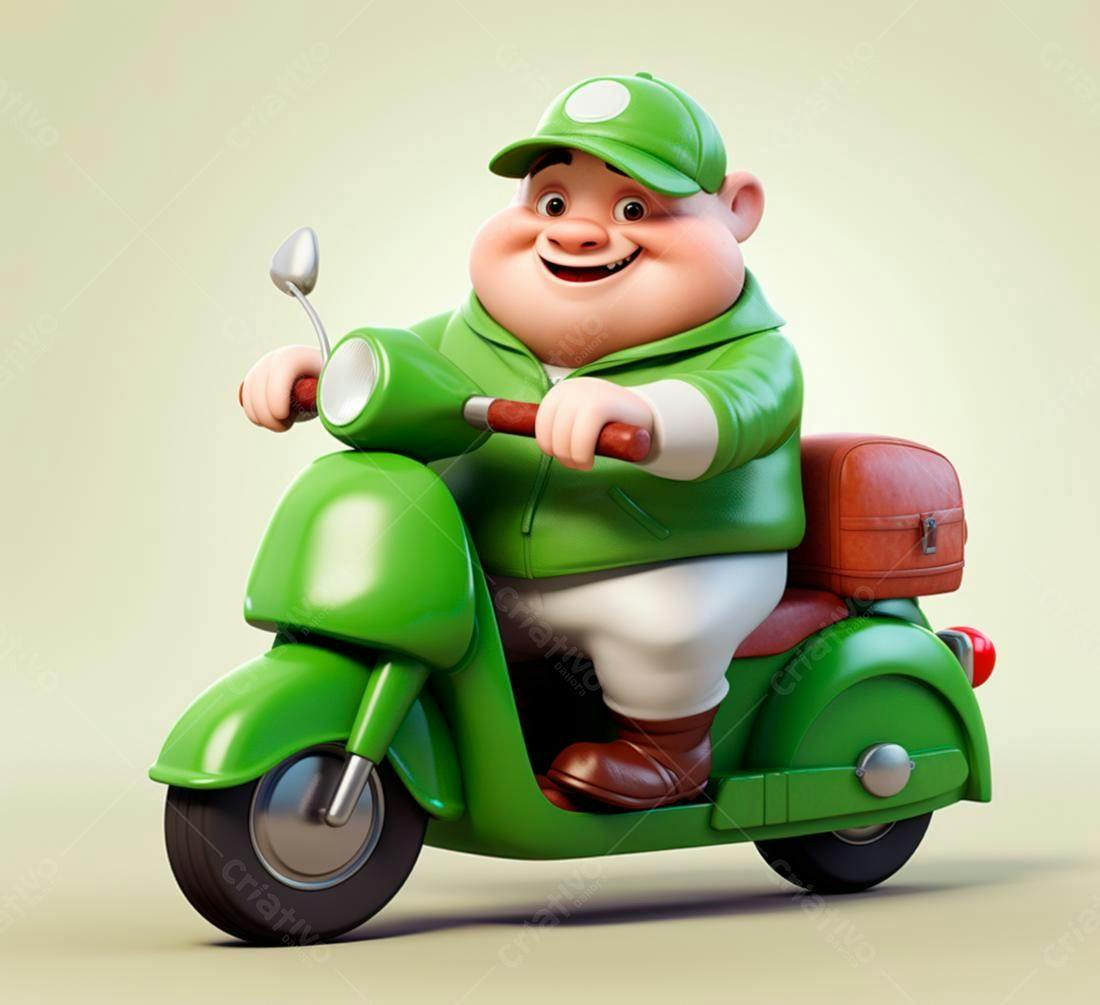 Entregador alegre em scooter verde