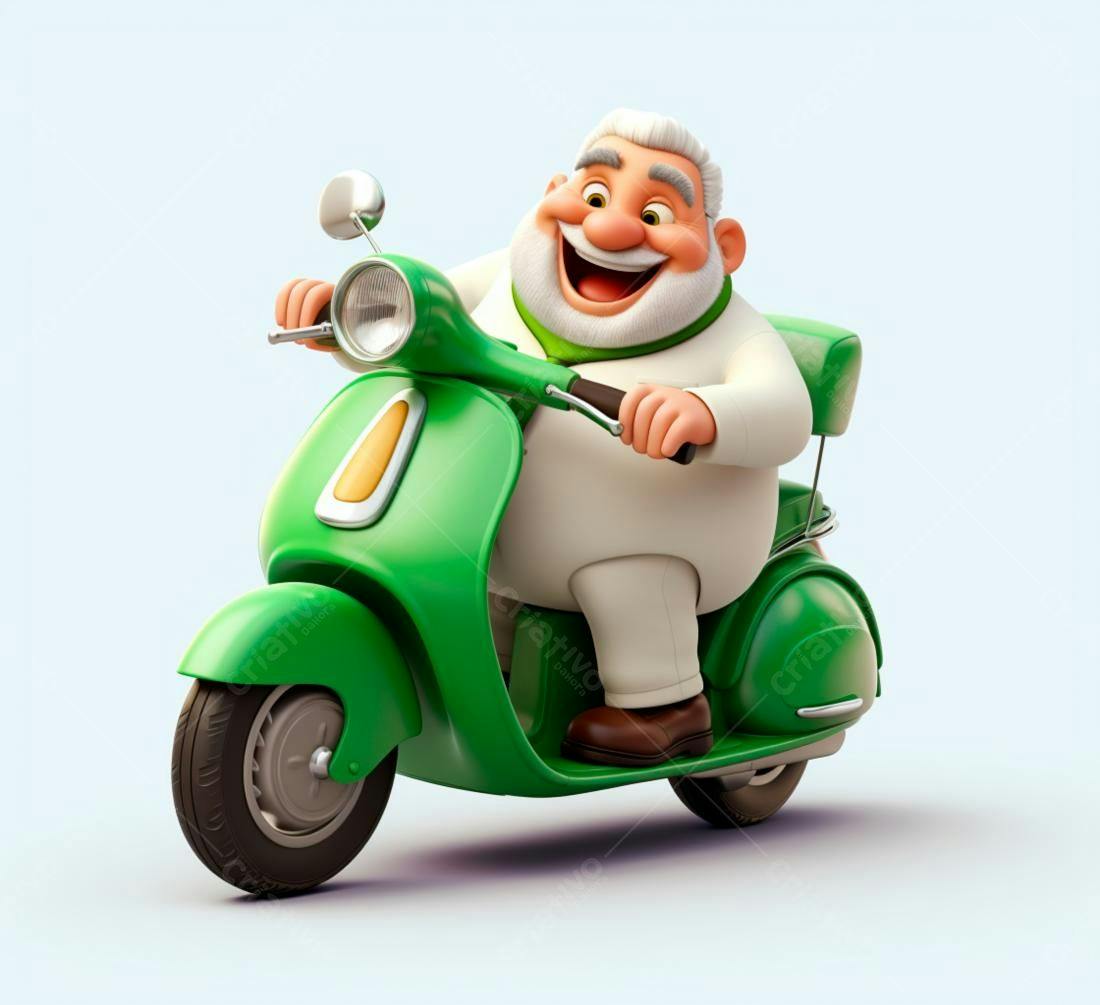 Homem alegre em scooter verde