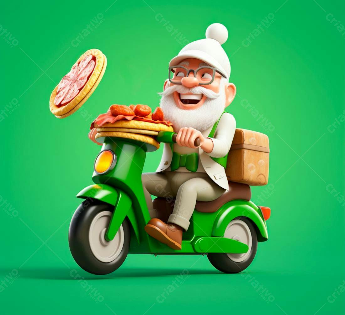Papai Noel entregando pizza em scooter verde