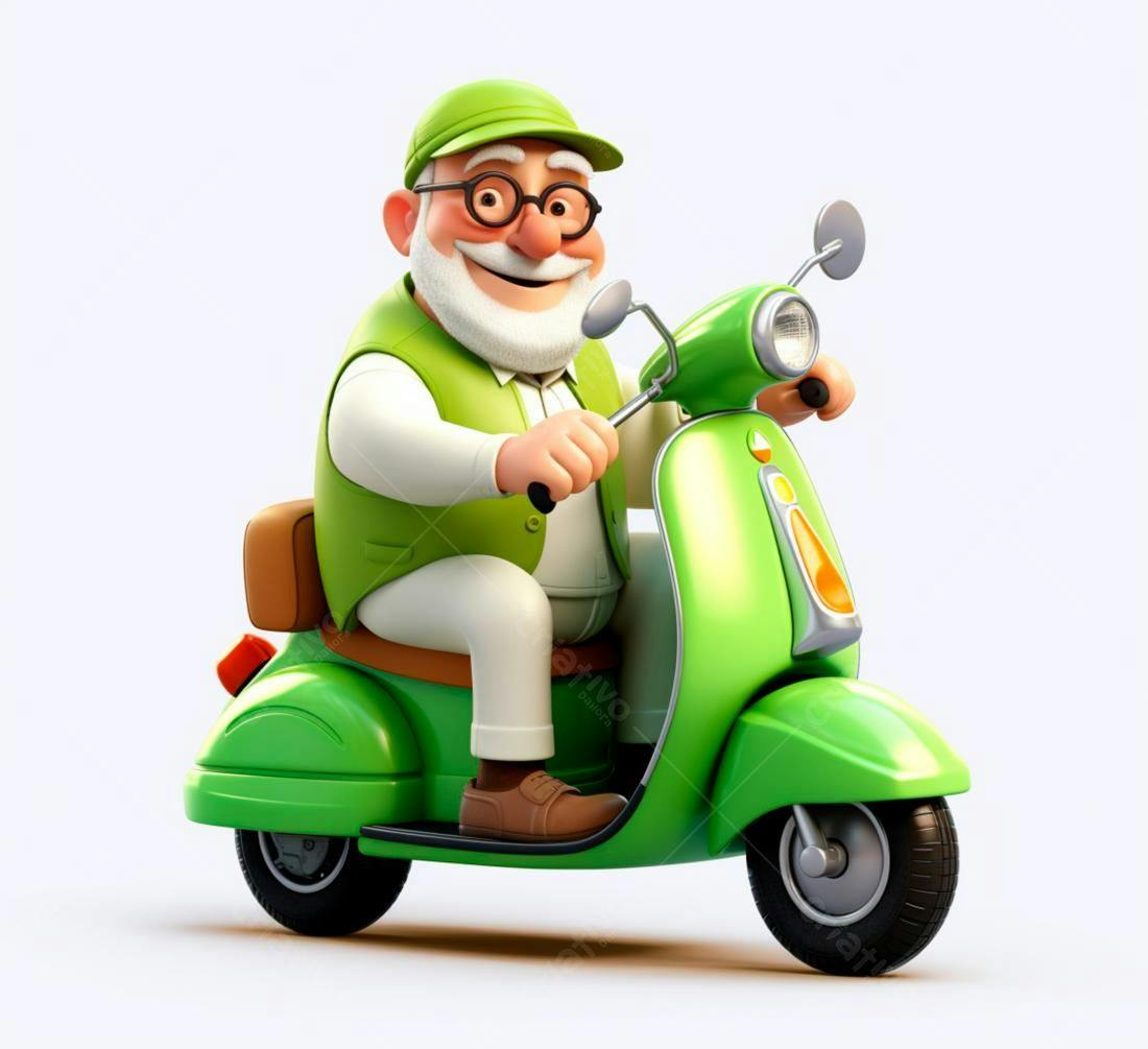 Ilustração de vovô alegre em scooter verde
