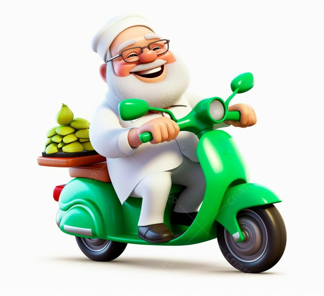 Papai Noel entregador em scooter verde