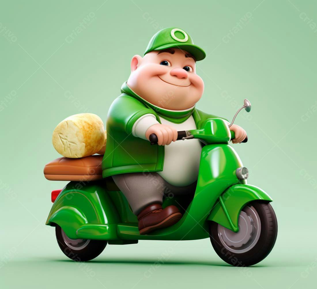 Entregador feliz em scooter verde