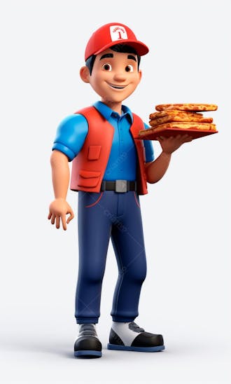 Personagem 3d de um entregador de pizza para artes de pizzaria