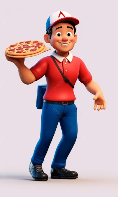 Personagem 3D De Um Entregador De Pizza Para Artes De Pizzaria (3)