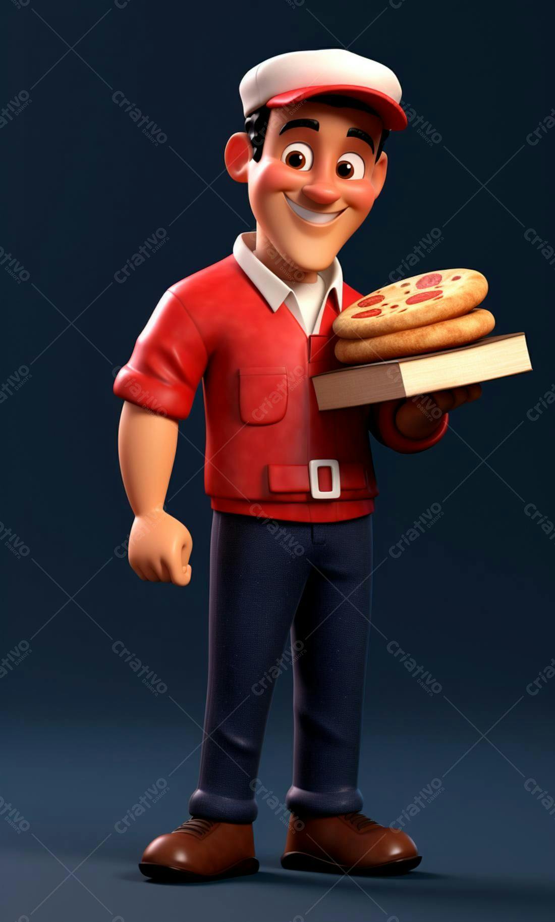 Entregador de pizza feliz com caixa