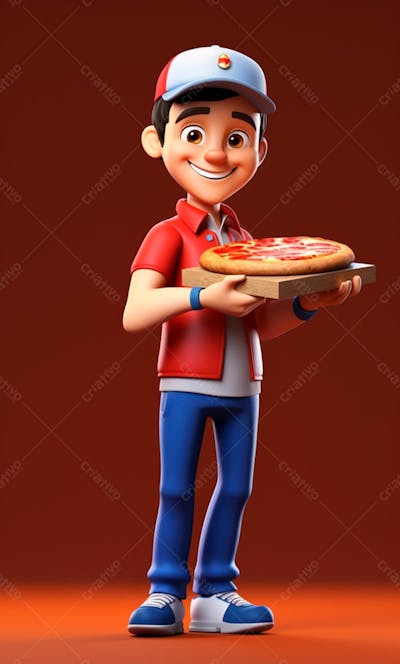 Personagem 3D De Um Entregador De Pizza Para Artes De Pizzaria (5)