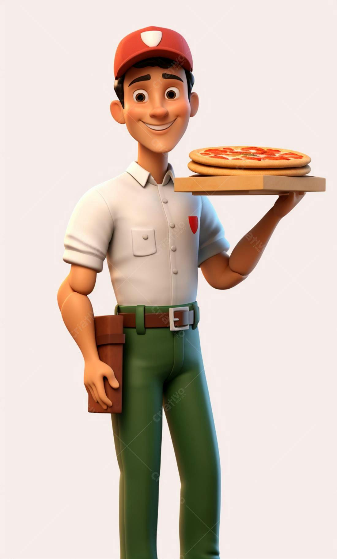 Entregador sorrindo com pizza