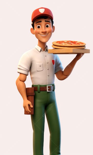 Personagem 3d de um entregador de pizza para artes de pizzaria