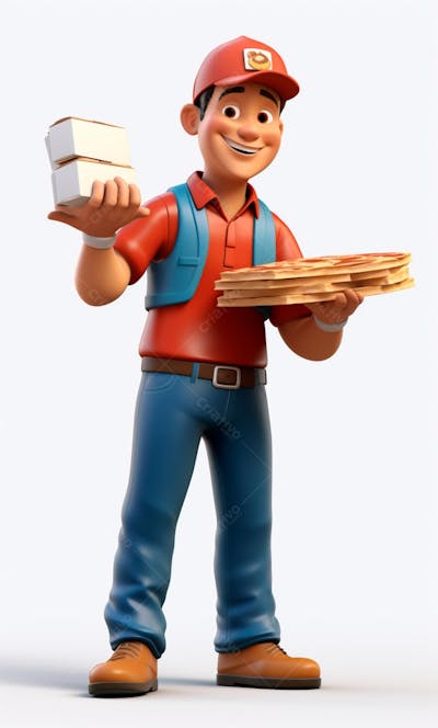 Personagem 3D De Um Entregador De Pizza Para Artes De Pizzaria (10)