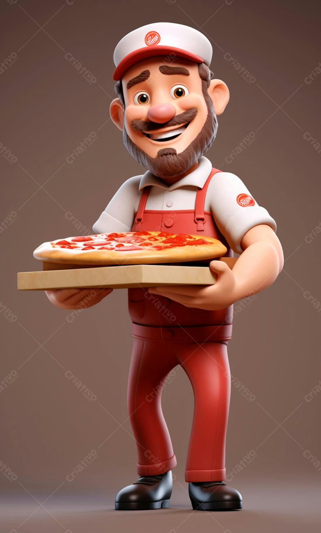 Entregador de pizza feliz com caixa