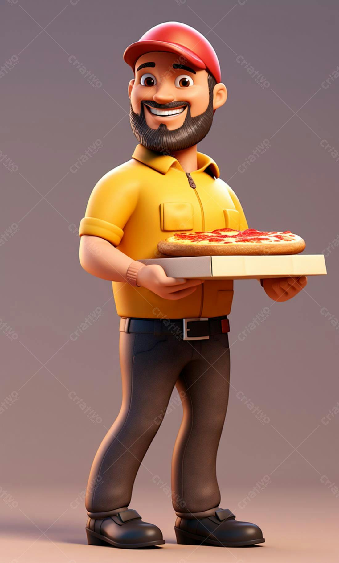 Entregador sorridente com pizza