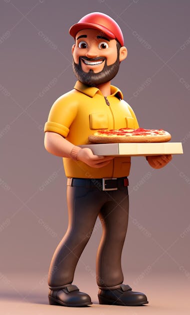 Personagem 3d de um entregador de pizza para artes de pizzaria