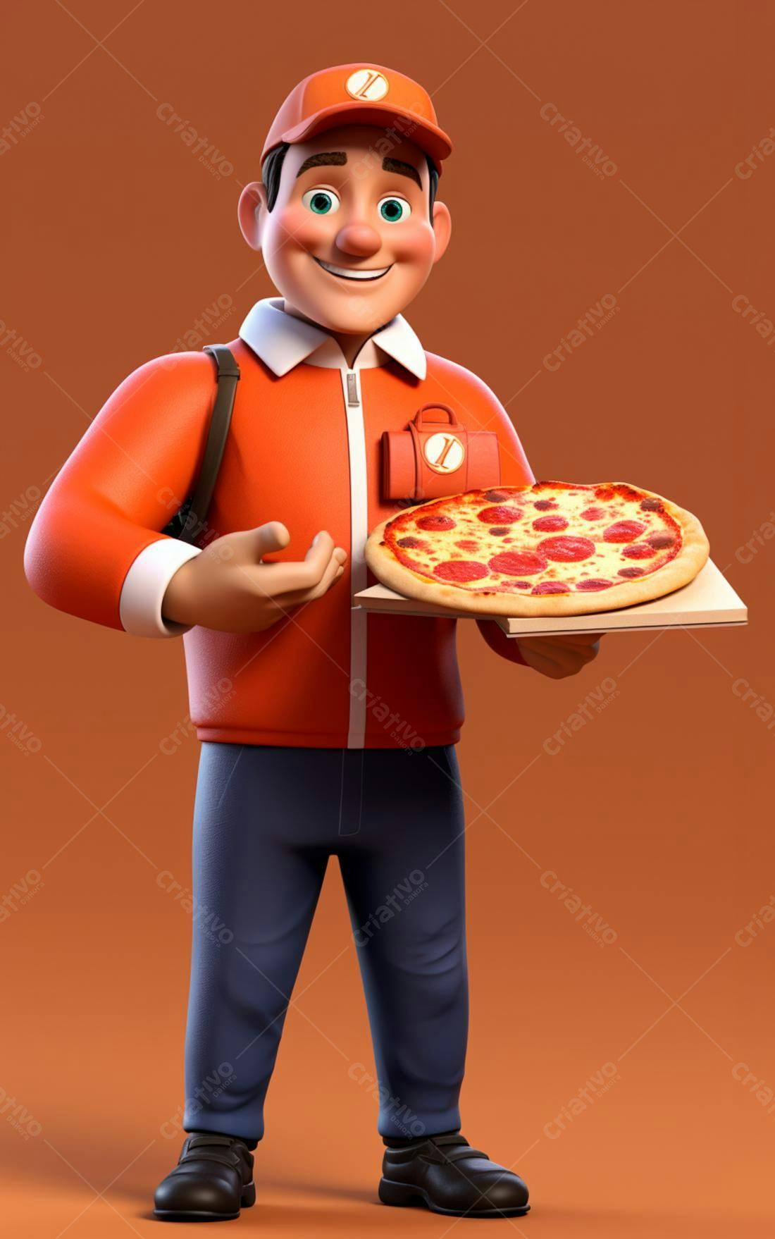 Entregador de pizza sorridente com caixa