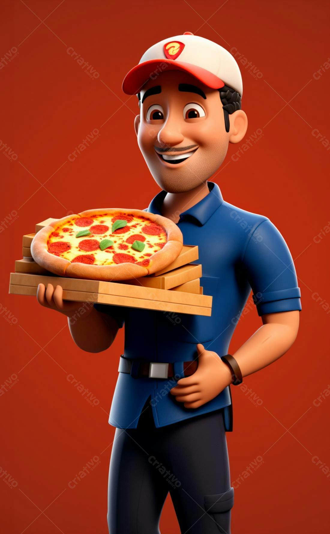 Entregador sorridente com pizza