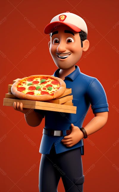 Personagem 3D De Um Entregador De Pizza Para Artes De Pizzaria (15)