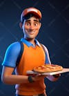 Personagem 3d de um entregador de pizza para artes de pizzaria