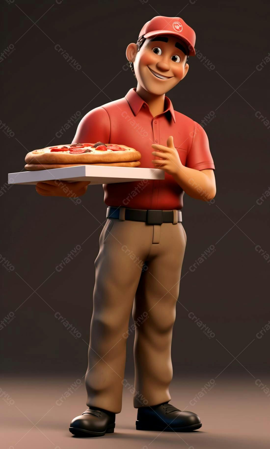 Entregador sorridente com pizza