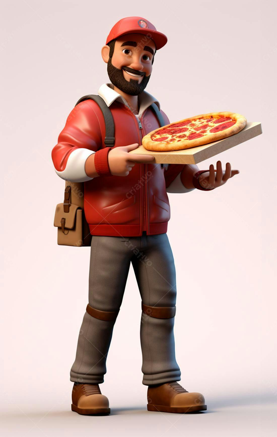 Entregador sorridente com pizza de pepperoni