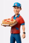 Personagem 3d de um entregador de pizza para artes de pizzaria