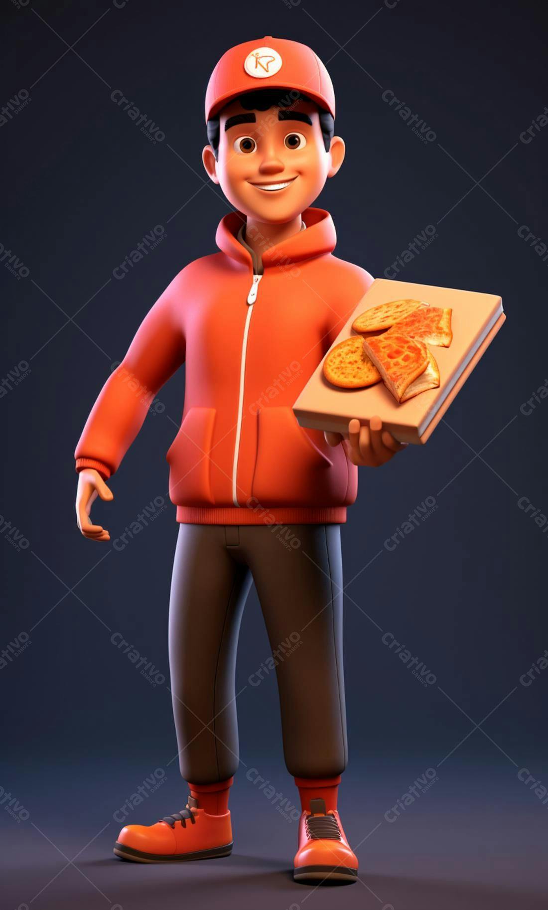 Entregador sorridente com pizza
