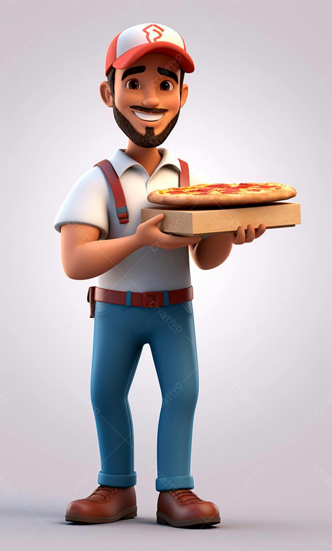 Entregador sorridente com pizza deliciosa