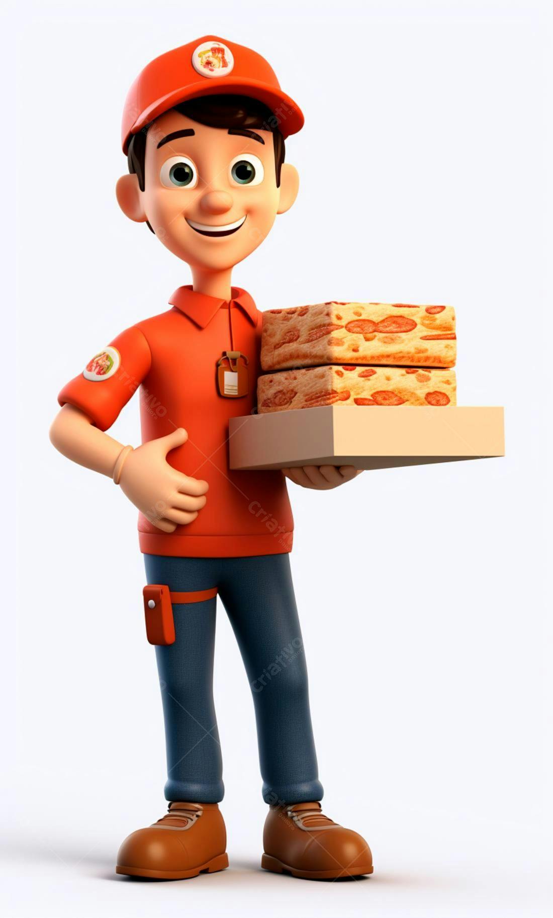Entregador de pizza sorrindo com caixa