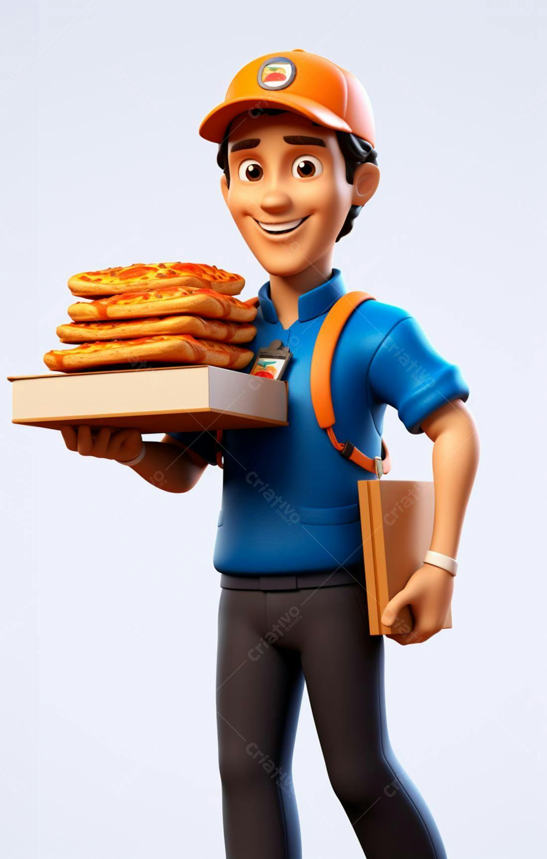 Entregador sorridente com pizza