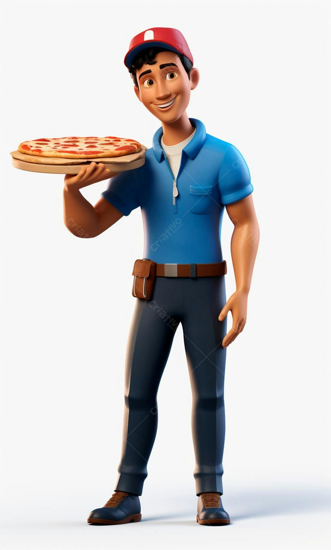 Entregador sorridente com pizza