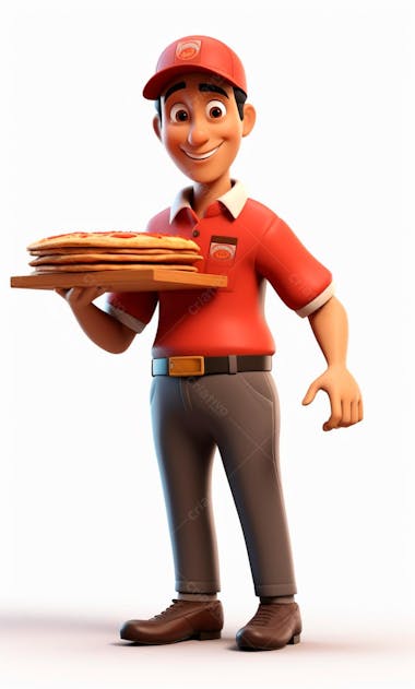 Personagem 3d de um entregador de pizza para artes de pizzaria