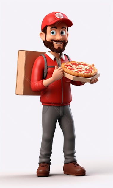 Personagem 3d de um entregador de pizza para artes de pizzaria