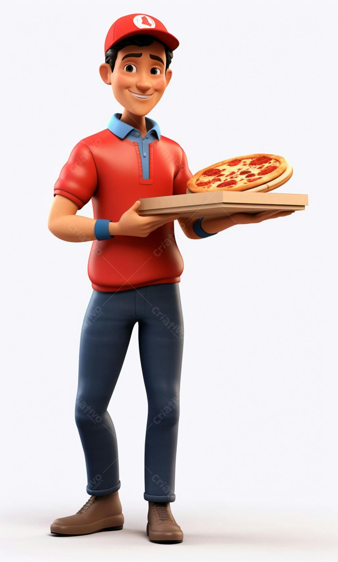Entregador sorrindo com pizza