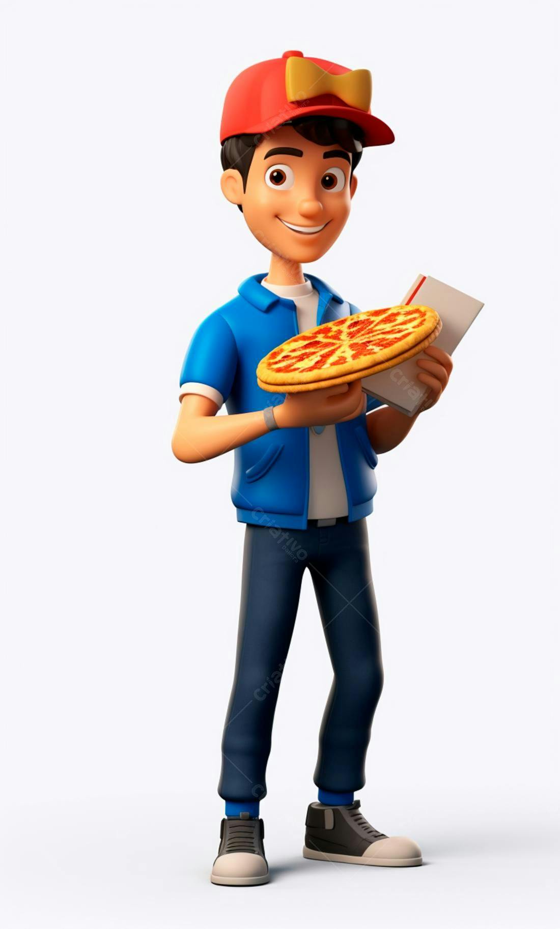 Entregador sorridente com pizza e comprovante