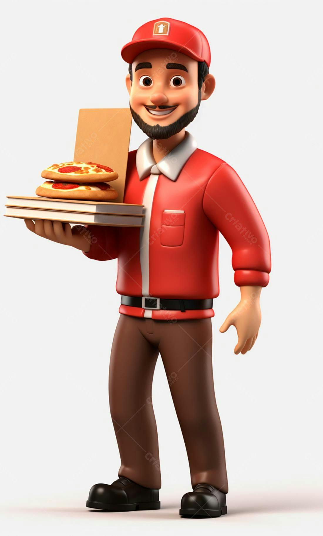 Entregador de pizza sorridente com pedido