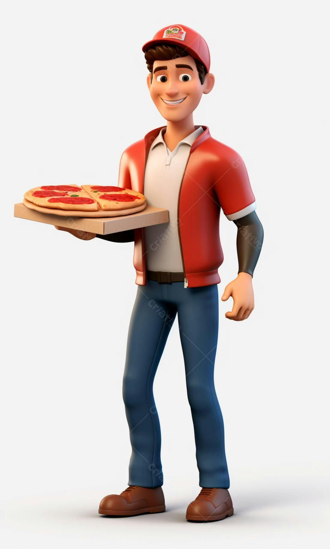 Entregador sorridente com pizza