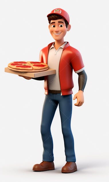 Personagem 3d de um entregador de pizza para artes de pizzaria