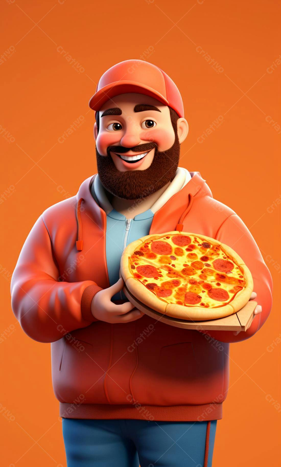 Entregador com pizza de pepperoni
