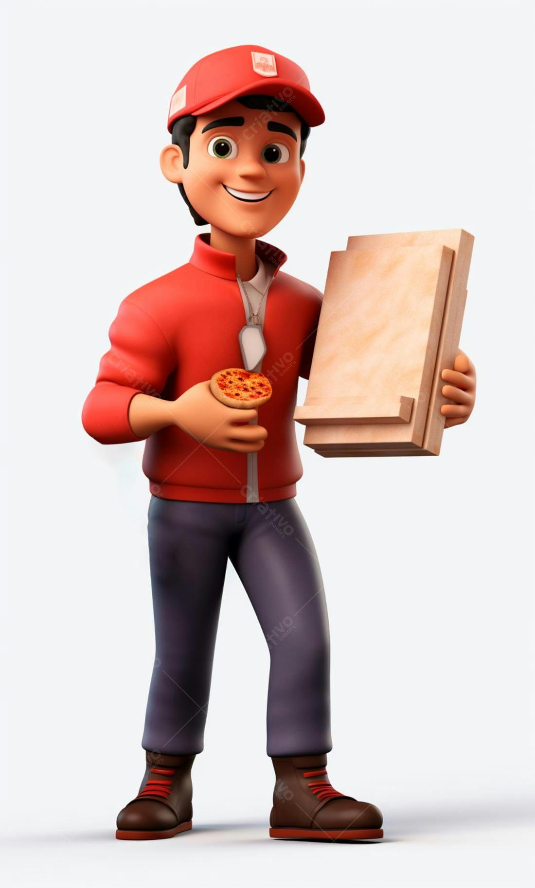 Entregador com pizza e caixas