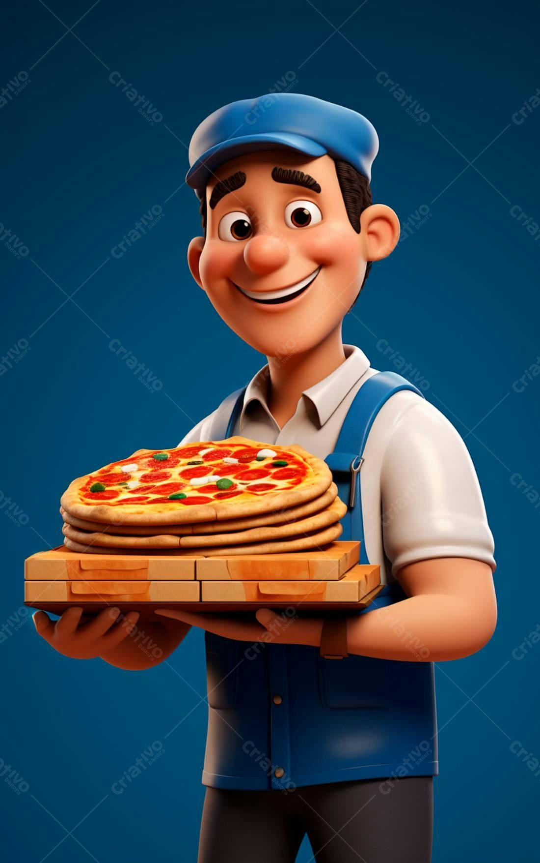 Entregador sorridente com pizzas