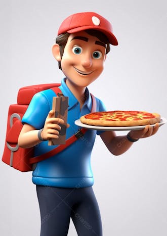 Personagem 3d de um entregador de pizza para artes de pizzaria