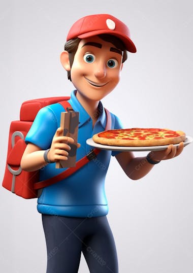 Personagem 3d de um entregador de pizza para artes de pizzaria