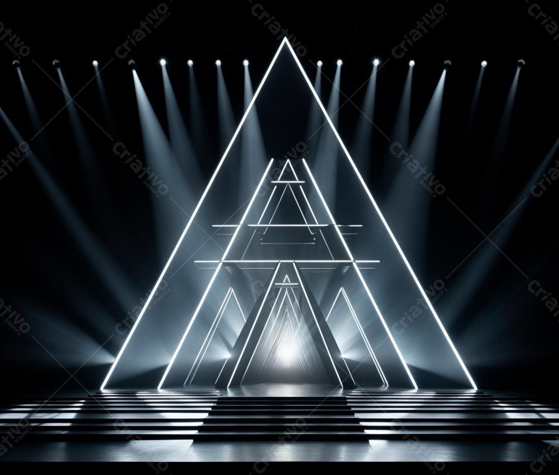 Palco triangular iluminado com luzes neon