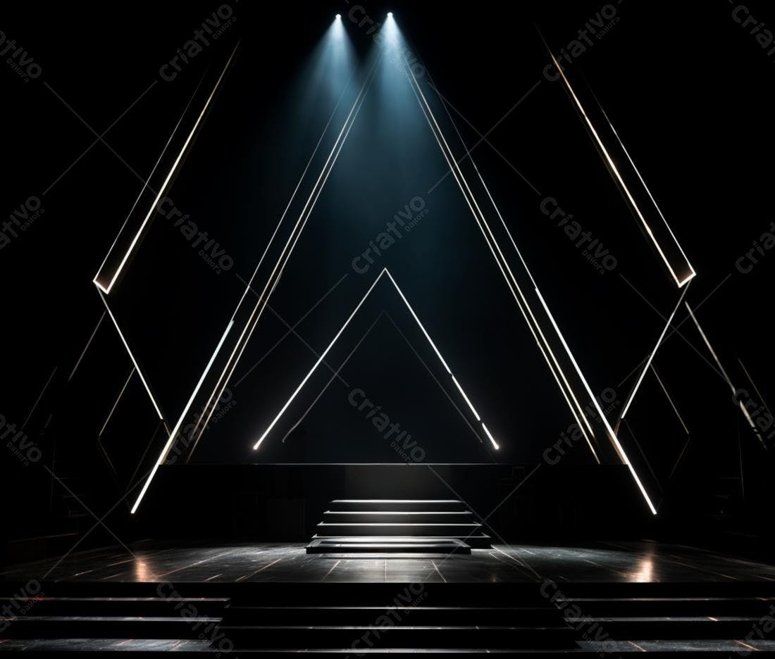 Palco iluminado com estrutura geométrica