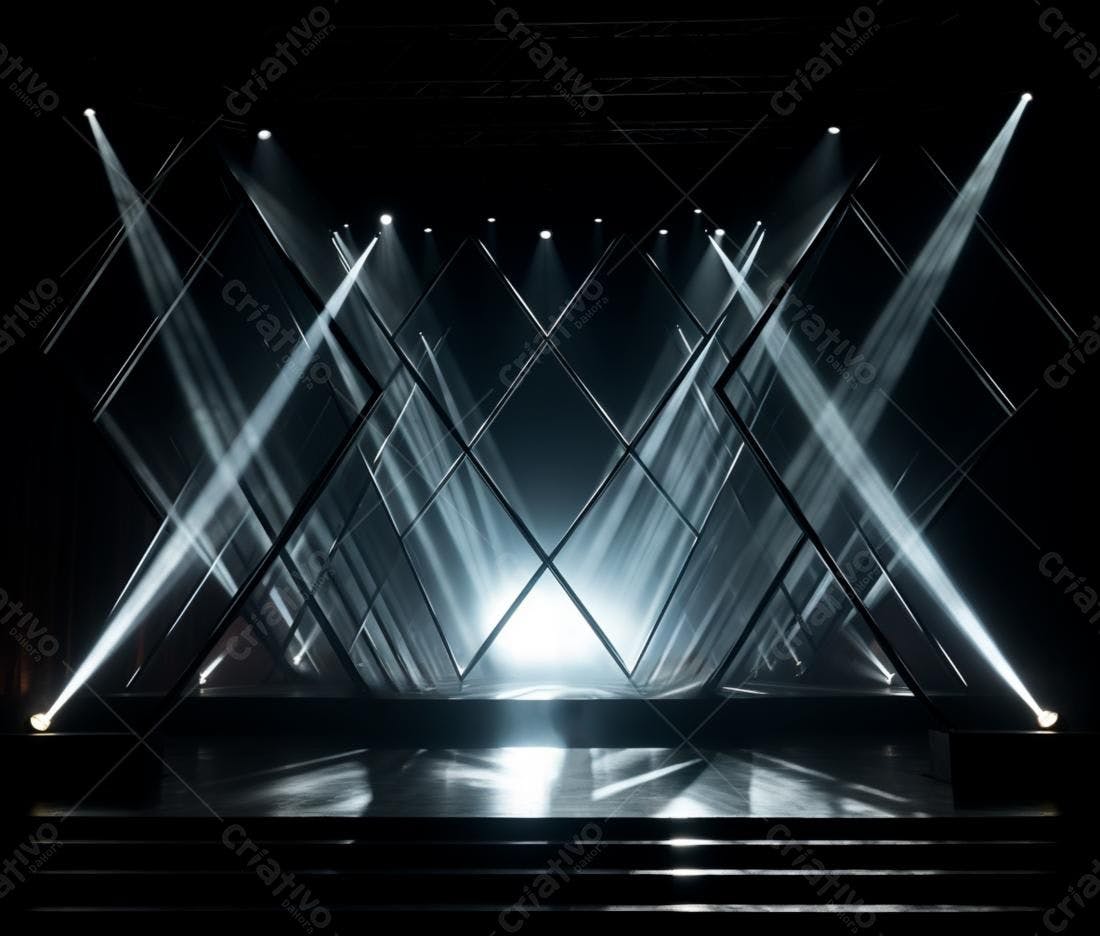 Palco iluminado com estrutura geométrica